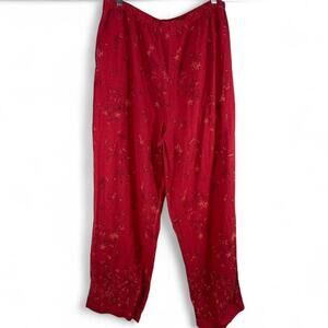 Coldwater Creek Red Linen Wide Leg Pants - Women's XL -‎ Floral Cottagecore Boho
